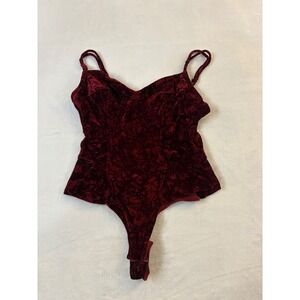 Vintage 90's Victoria's Secret Velvet Plunge Teddy Bodysuit Burgundy 34C